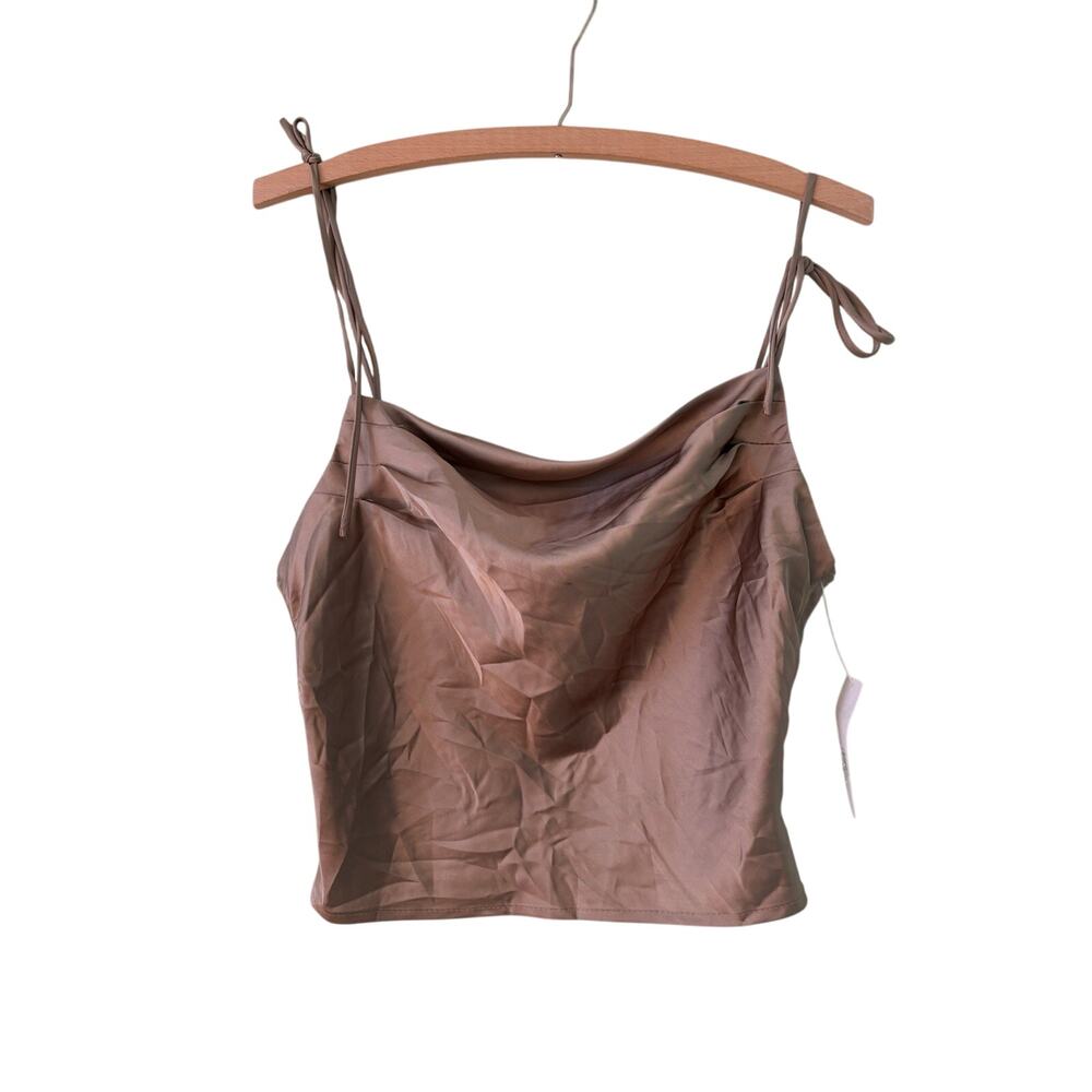 Fore Women Med Champagne Cropped Cowl Neck Cami Tie Tank Blouse See Description